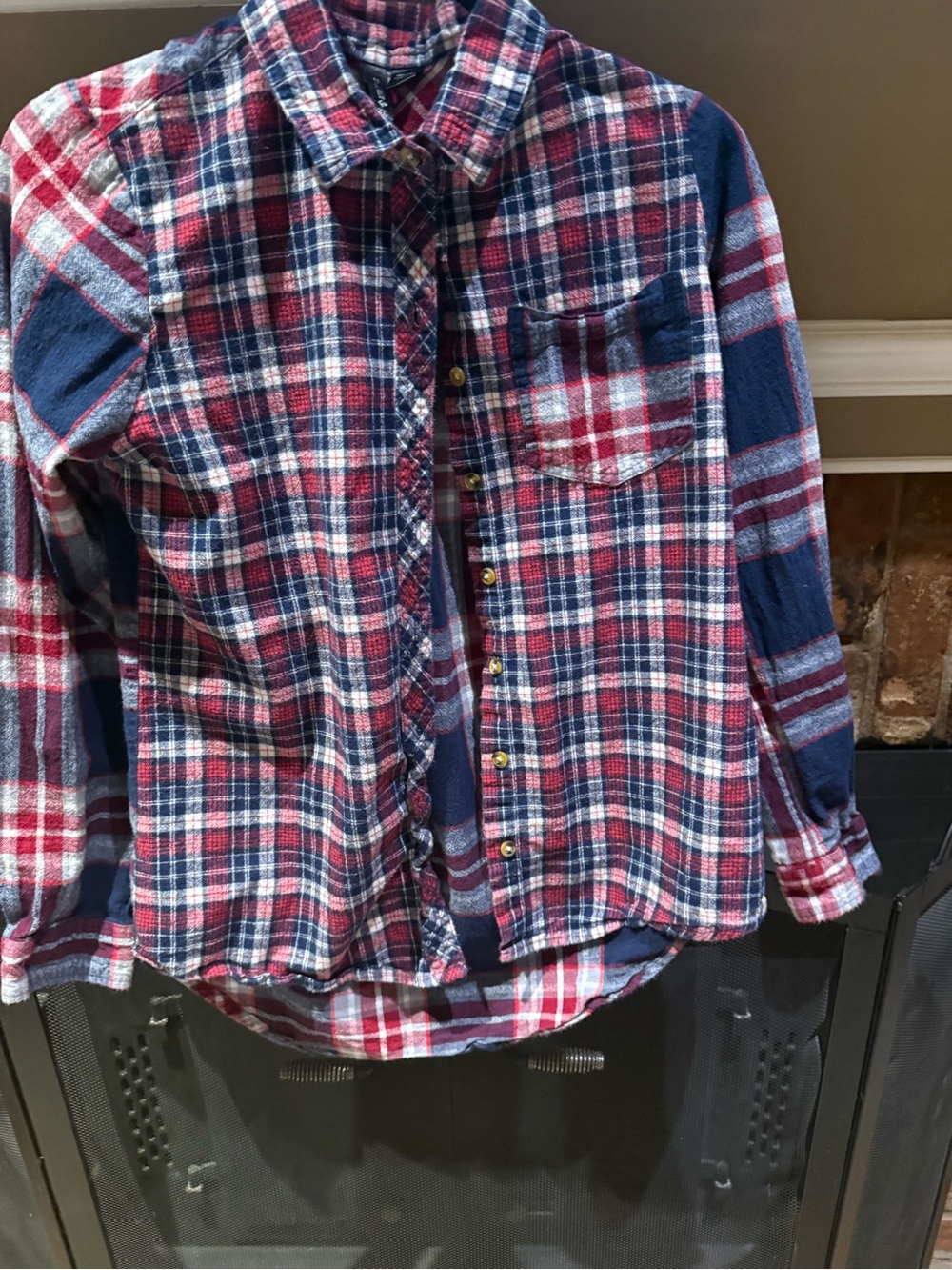 Full Tilt Red Navy & White Plaid Long Sleeve Button Down Shirt Size XL